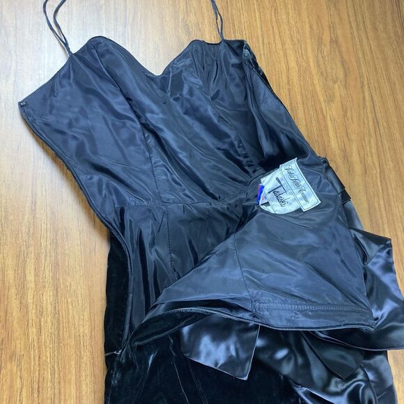 1980s TADASKI *12* Black Velvet Tube Midi Dress Satin Bow Saks Fifth Avenue Vtg - Picture 4 of 12